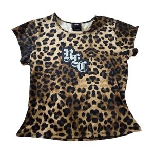 Civil Regime Shimmering RFC Energy Baby Tee Leopard Print Rhinestone Small NEW